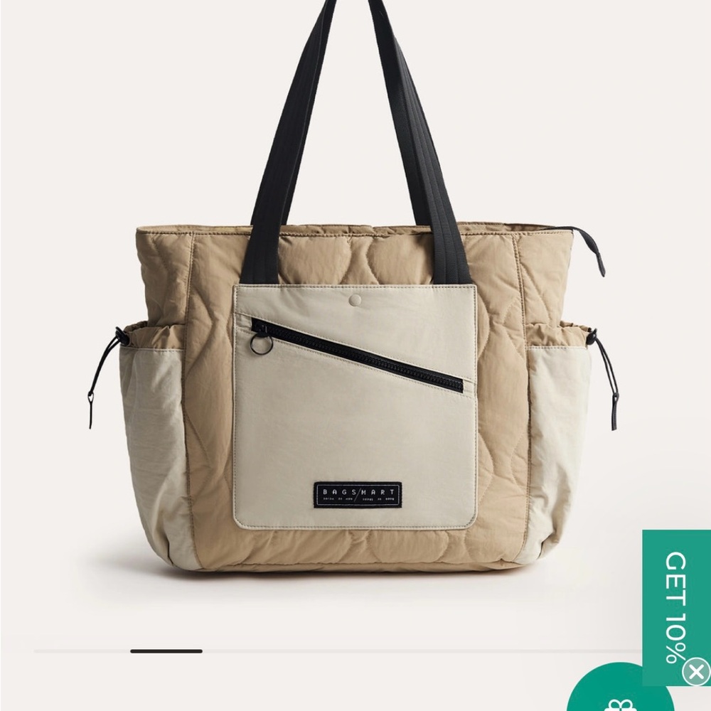 Chic Beige and Cream Tote Bag with Black Accents